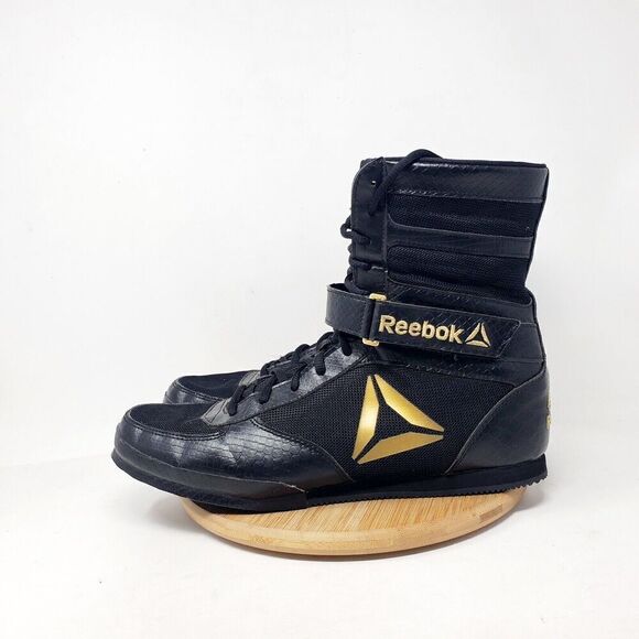 Reebok Boxing Boots Mens 11.5 Buck Black Gold Lace Up Training Athletic Shoes - Picture 1 of 12